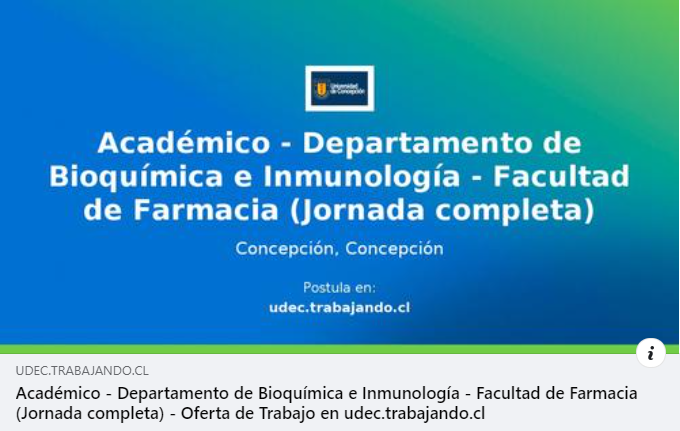 Departamento de Bioquímica e Inmunología requiere profesional para el cargo de Académico en jornada completa