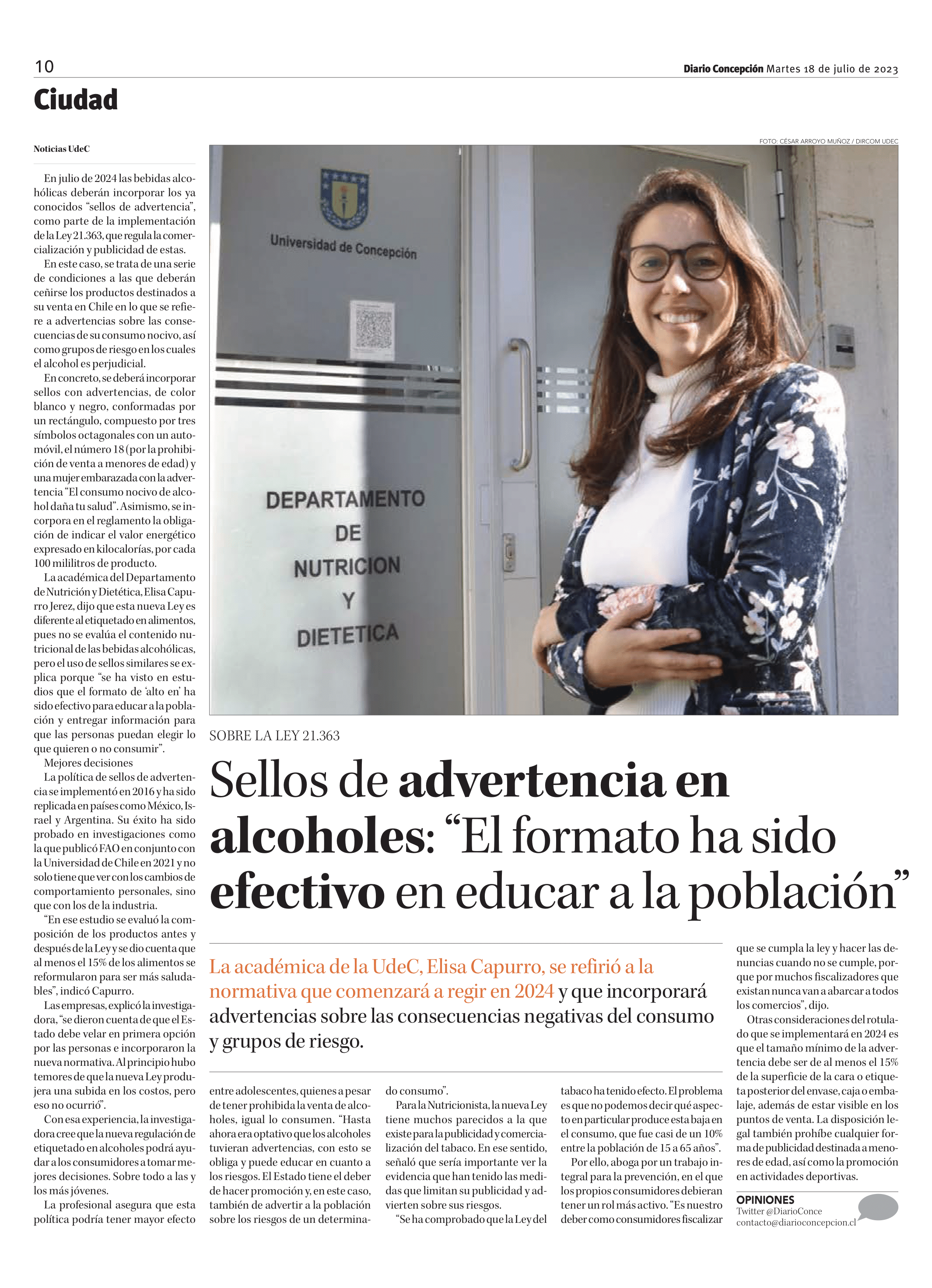 Entrevista de Diario Concepción a profesora Elisa Capurro sobre la implementación de la Ley 21.363 en 2024