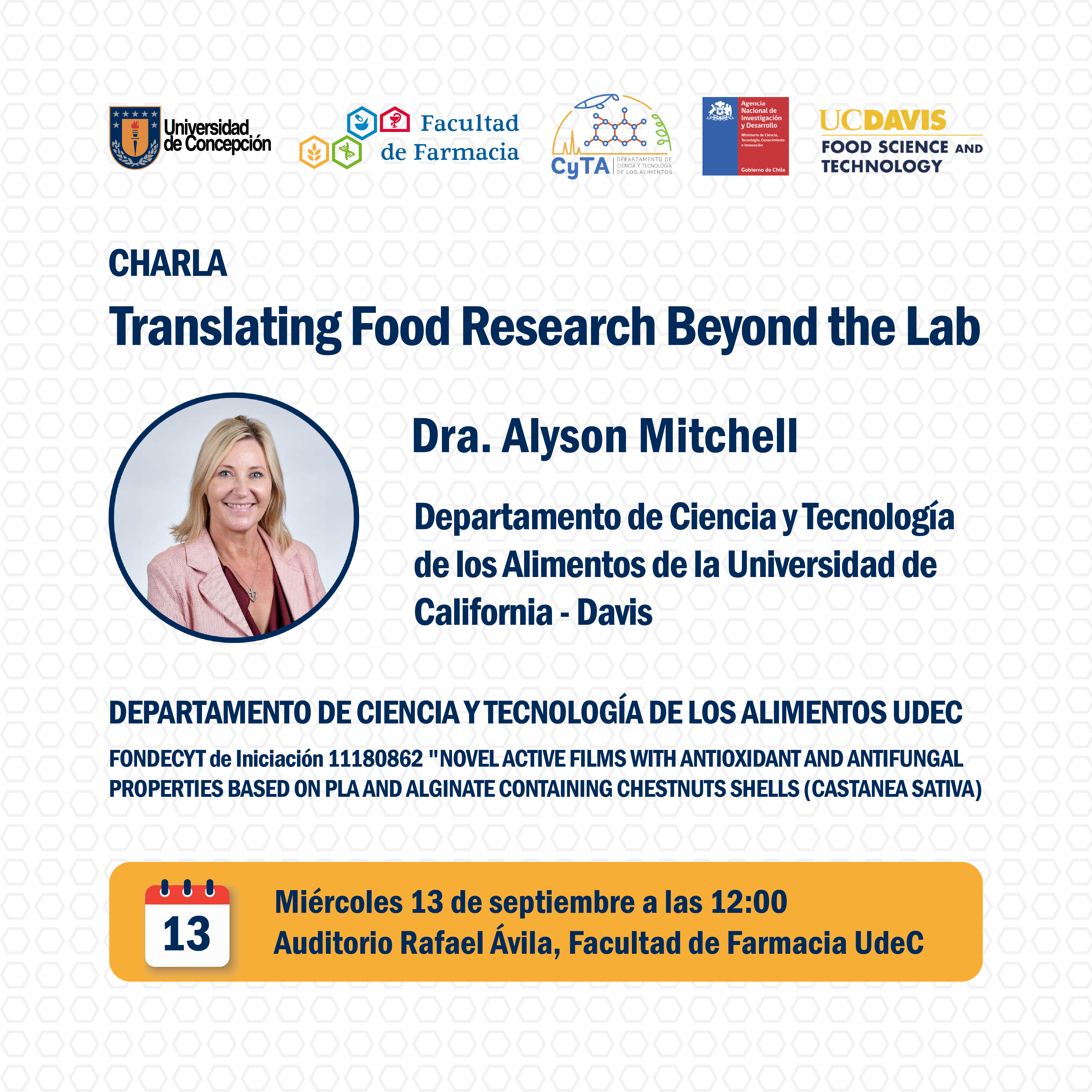 Charla «Translating Food Research Beyond the Lab» este miércoles 13 de septiembre a las 12:00