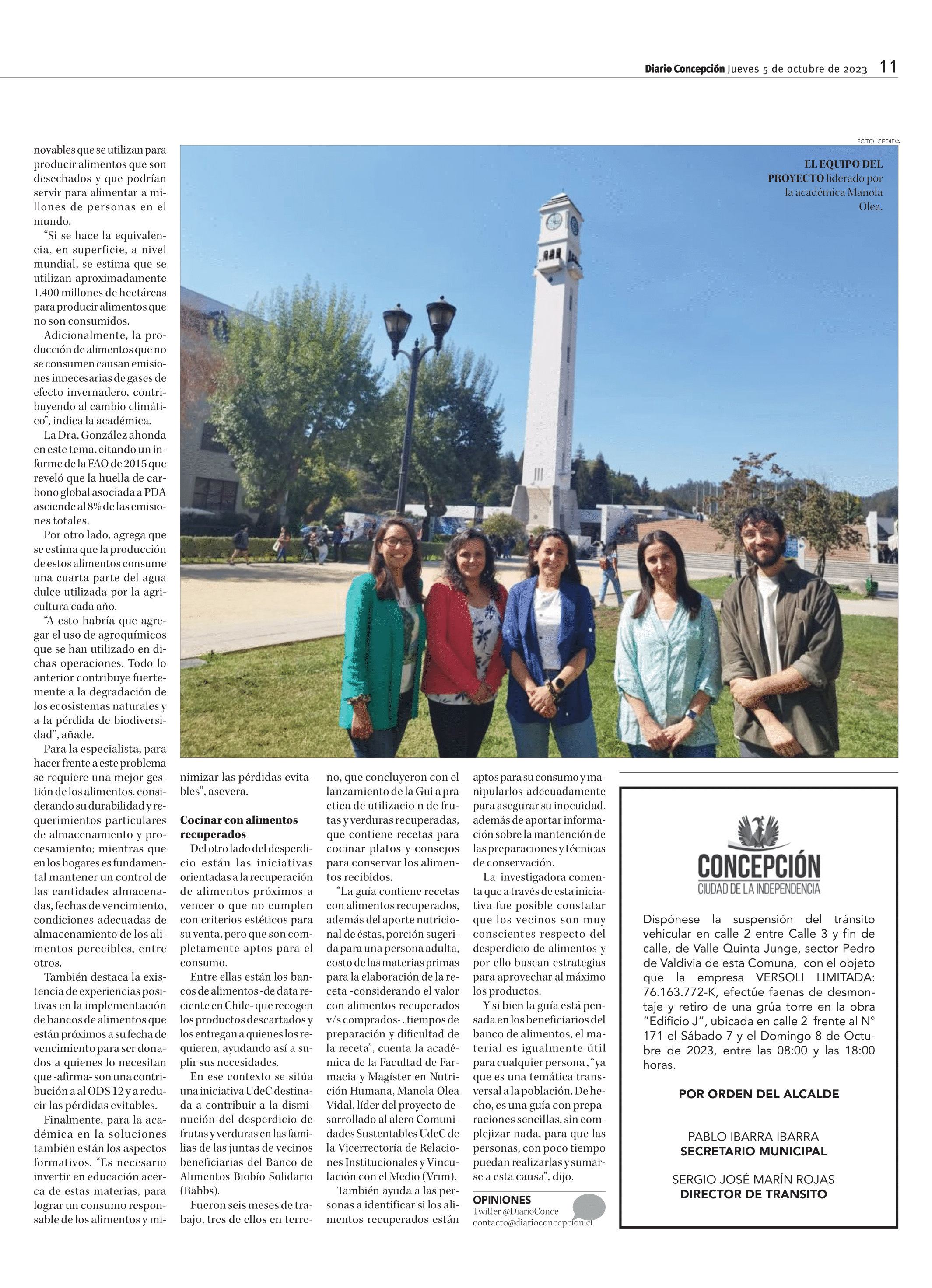 Entrevista de Diario Concepción a académicos del Departamento de Nutrición y Dietética